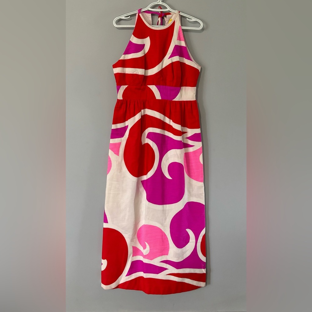 Bullock’s Wilshire Vintage Maxi Halter Mod 60s 70s Red Pink Open Back Bright